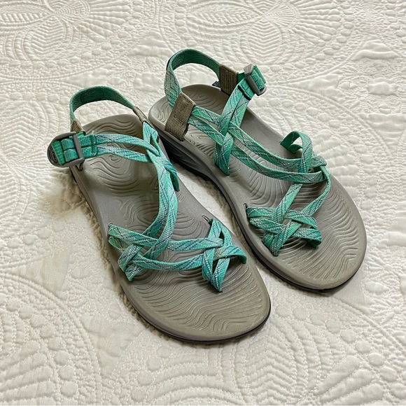CHACO ZVolv X2 Jacquard Web Hiking Sandals Buckle Teal Green Size 10 - Picture 1 of 8